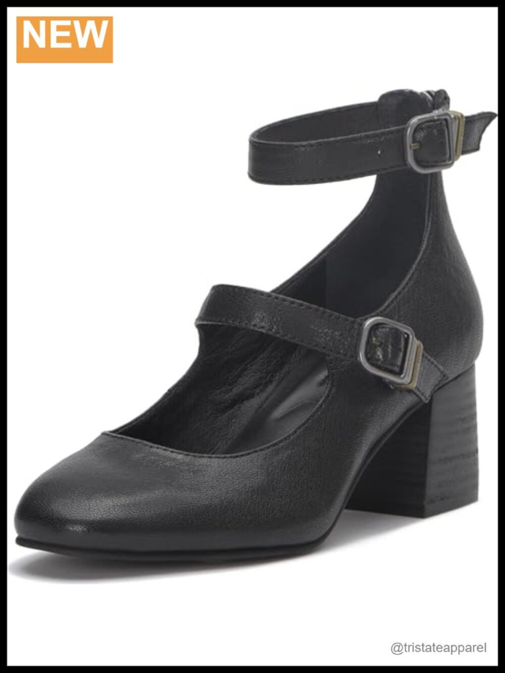 Lucky Brand Cemli Leather Block Heel Pump with Buckle Straps